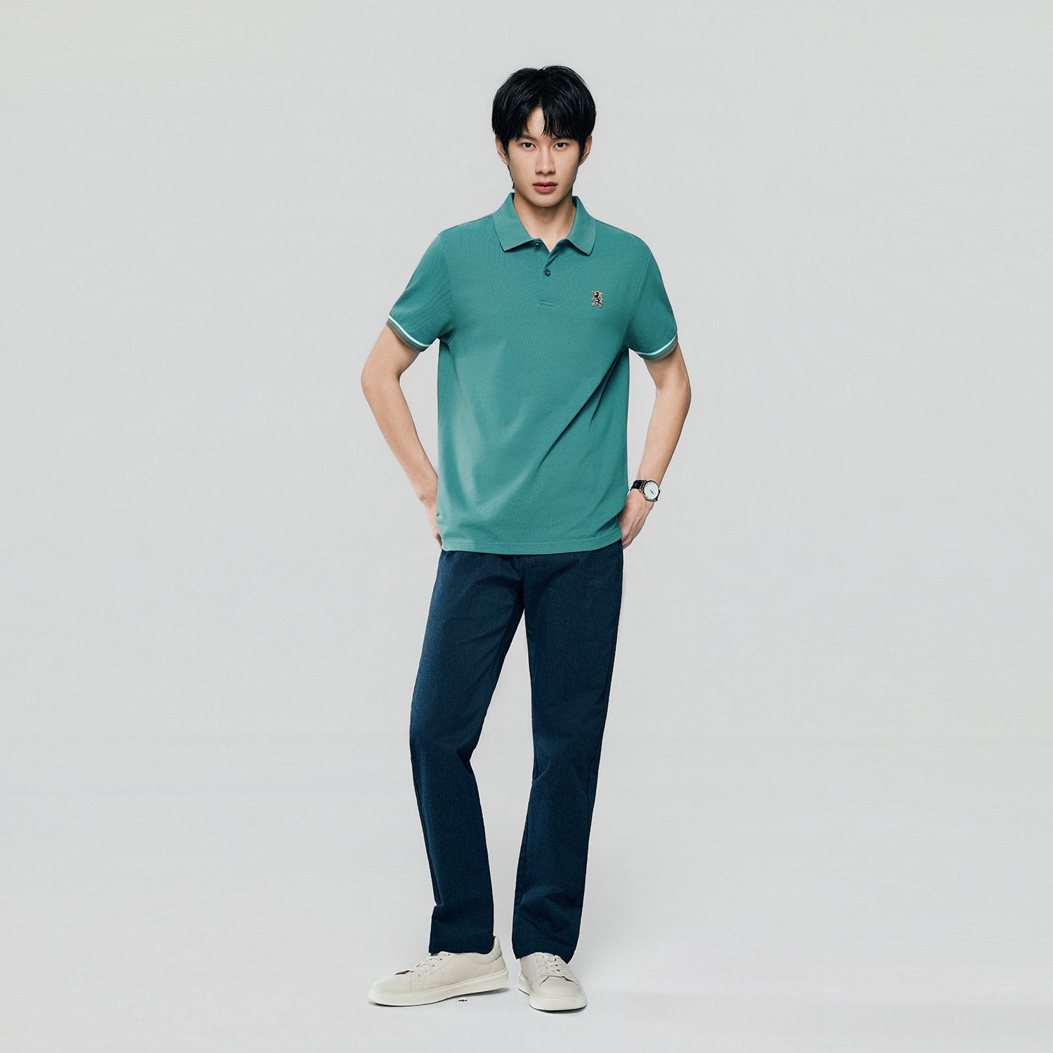 Men's Slim Fit  Embroidery Solid Polo - Image 1