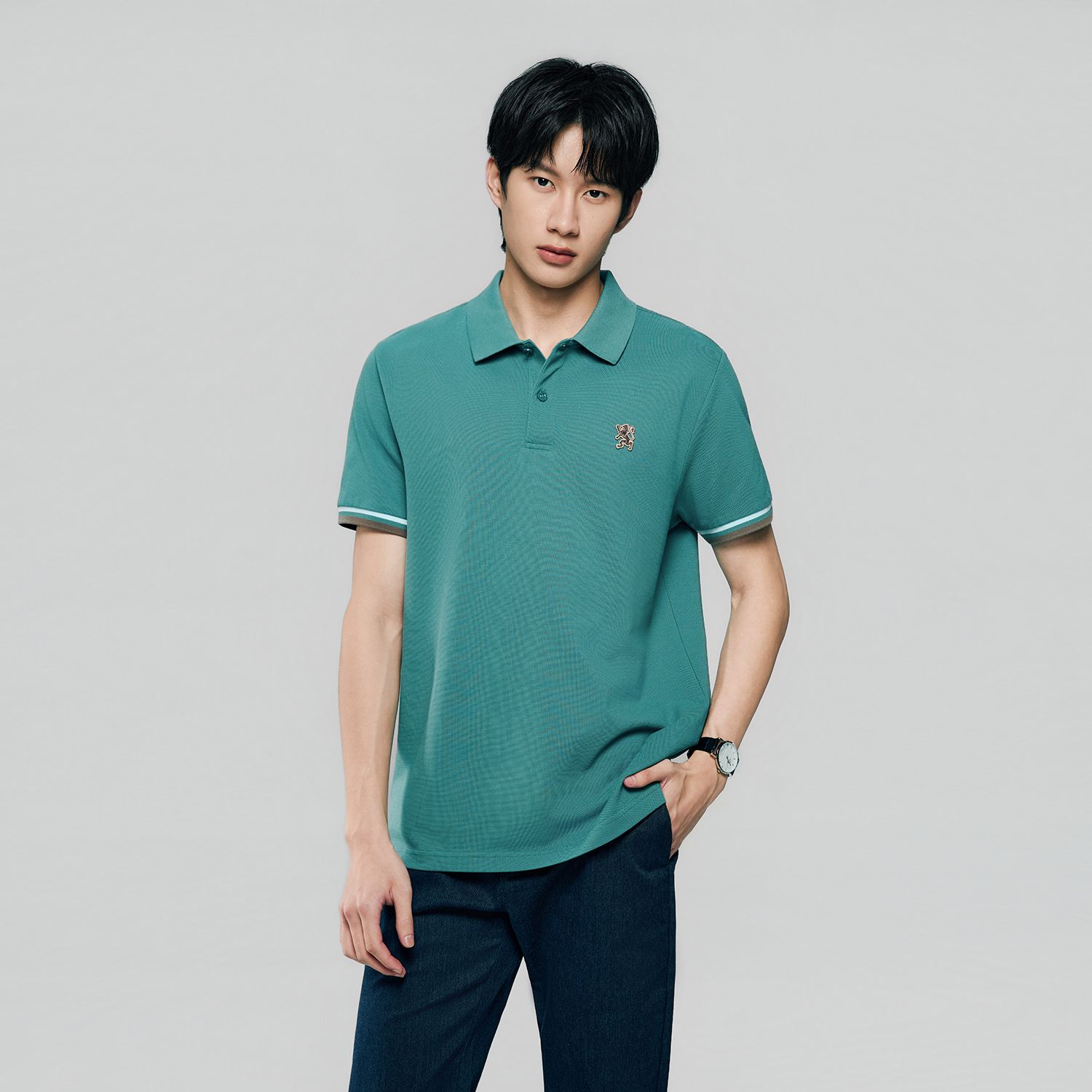 Men's Slim Fit  Embroidery Solid Polo - Image 3