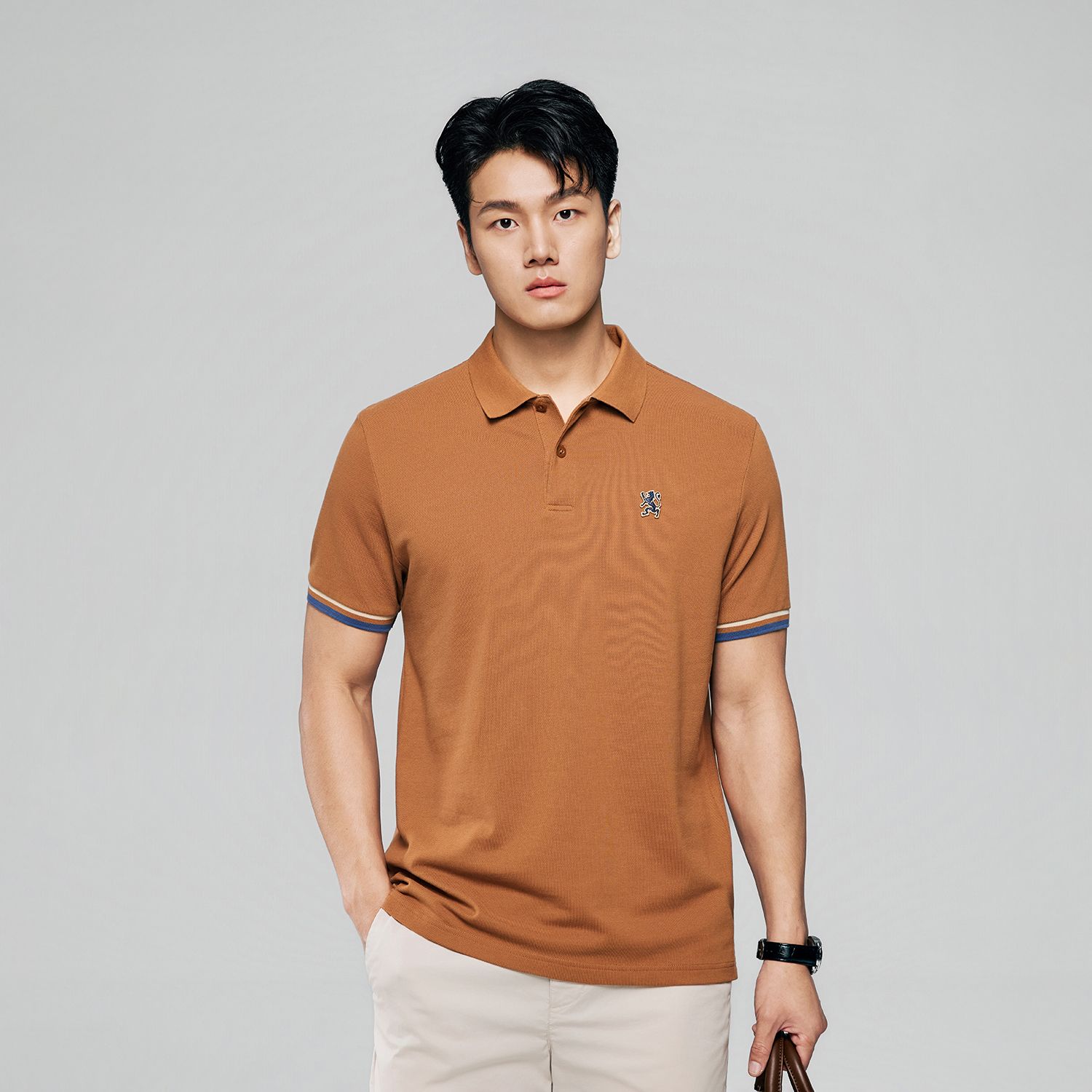 Men's Slim Fit  Embroidery Solid Polo - Image 2