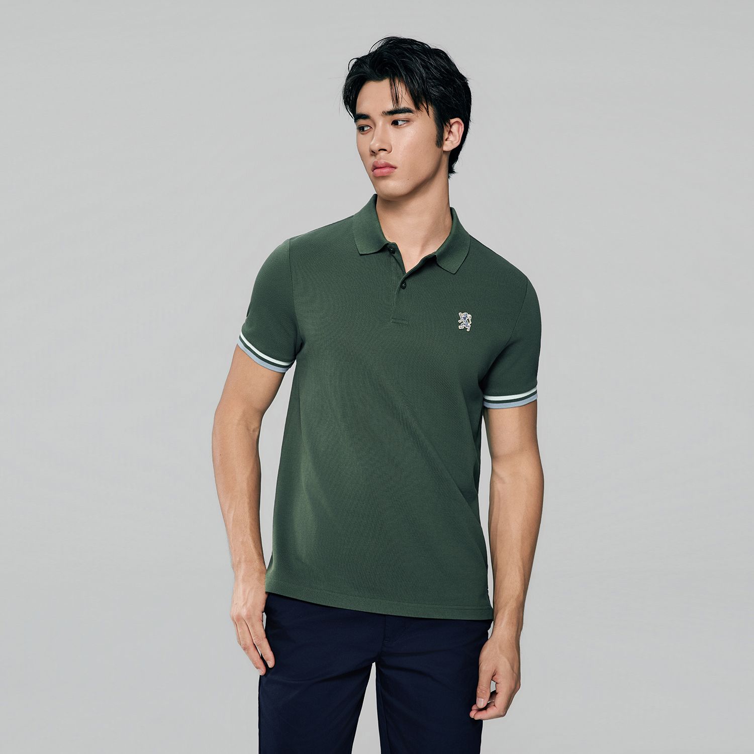 Men's Slim Fit  Embroidery Solid Polo - Image 3