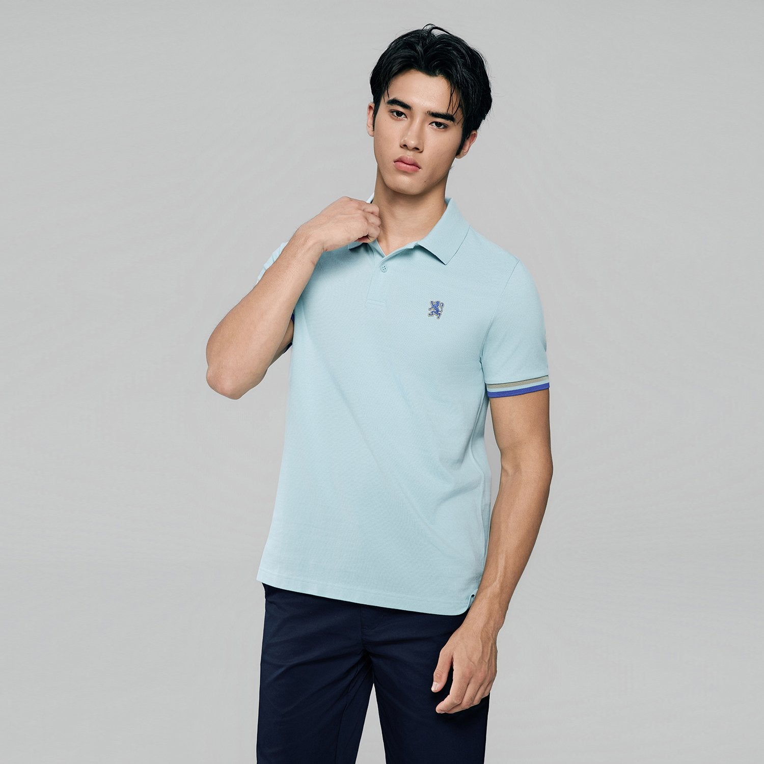 Men's Slim Fit  Embroidery Solid Polo - Image 2