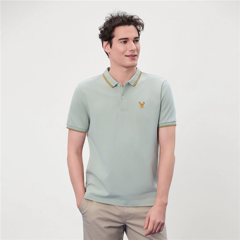 Men's Knit Collar Short Sleeve Slim Fit Embroidered Polo - Image 1