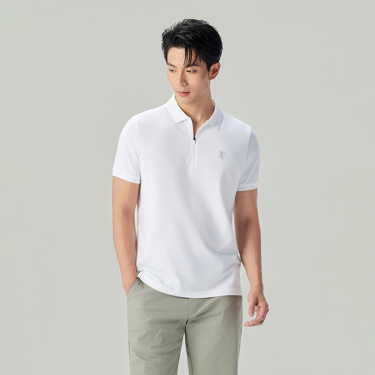 Men's Knit Collar Short Sleeve Slim Fit Zipper Polo - Image 2
