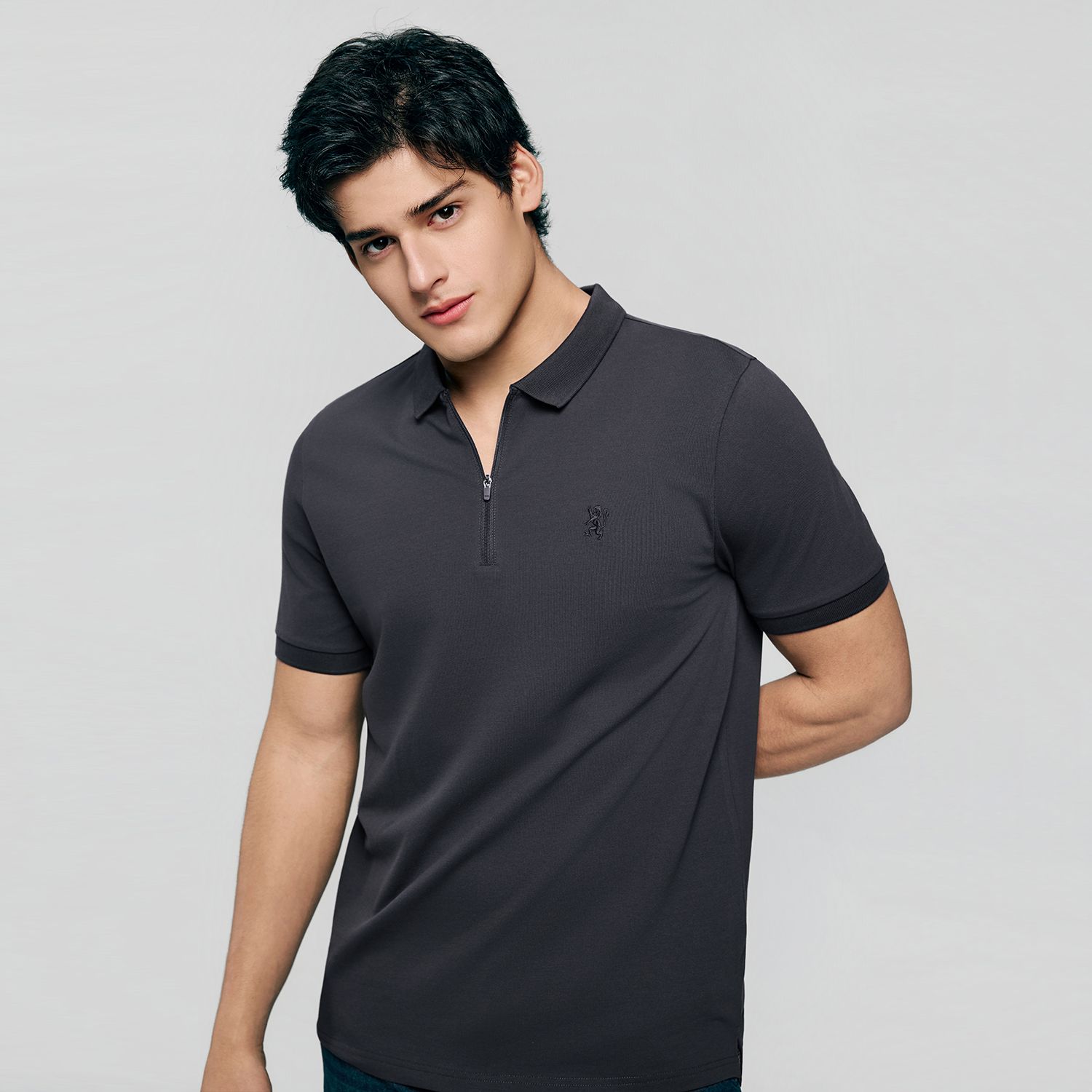 Men's Knit Collar Short Sleeve Slim Fit Zipper Polo - Image 5