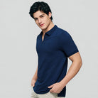 Men's Knit Collar Short Sleeve Slim Fit Zipper Polo - Image 6