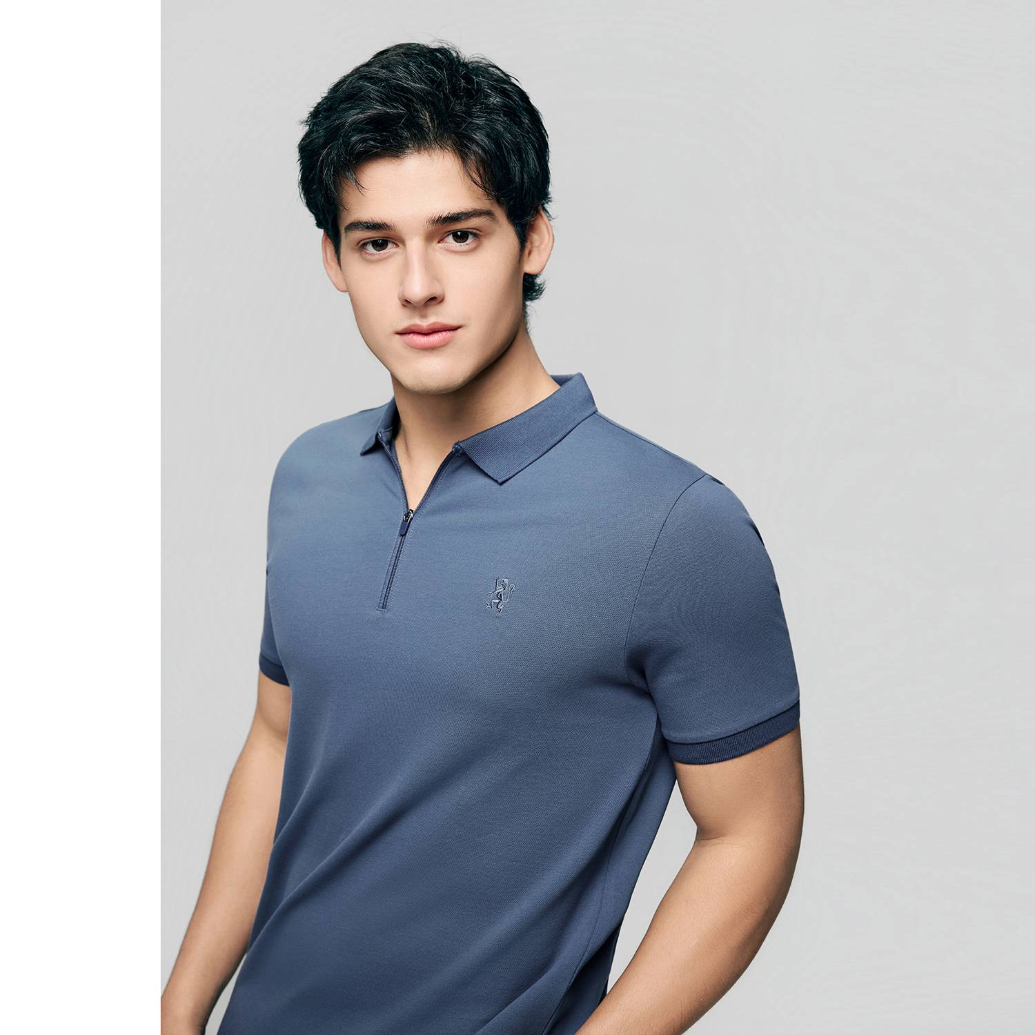 Men's Knit Collar Short Sleeve Slim Fit Zipper Polo - Image 5