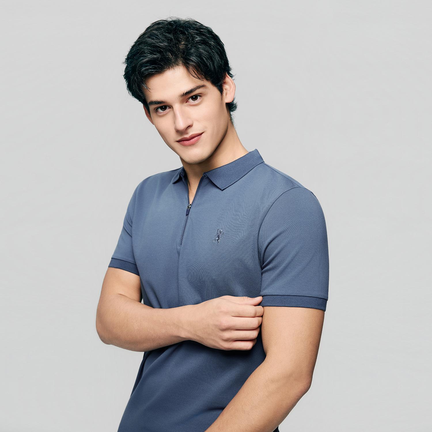Men's Knit Collar Short Sleeve Slim Fit Zipper Polo - Image 6
