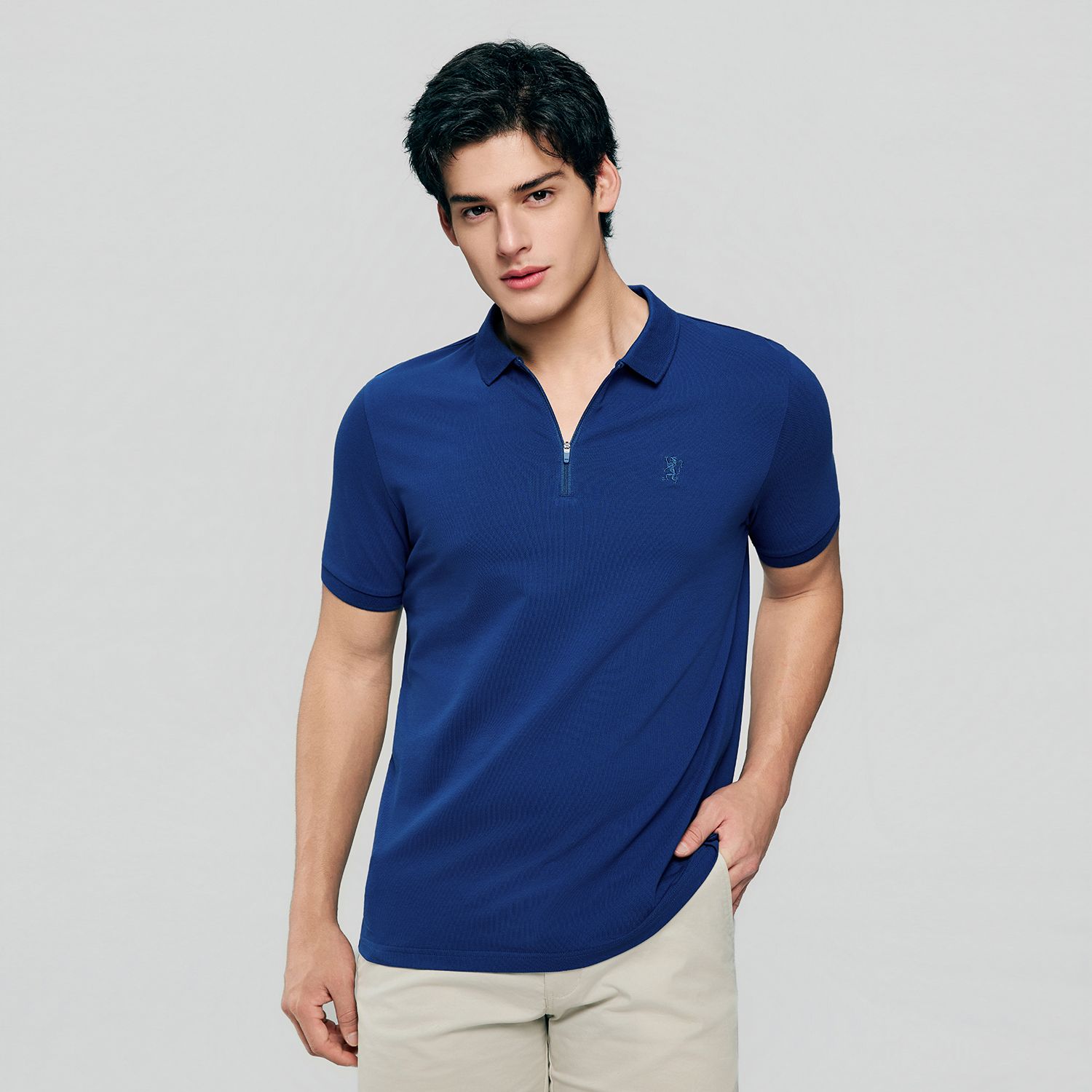 Men's Knit Collar Short Sleeve Slim Fit Zipper Polo - Image 5