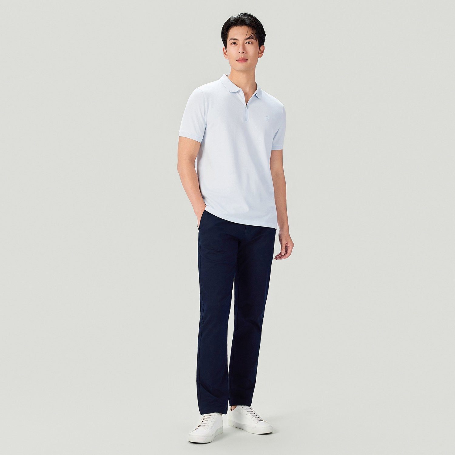 Men's Knit Collar Short Sleeve Slim Fit Zipper Polo - Image 1