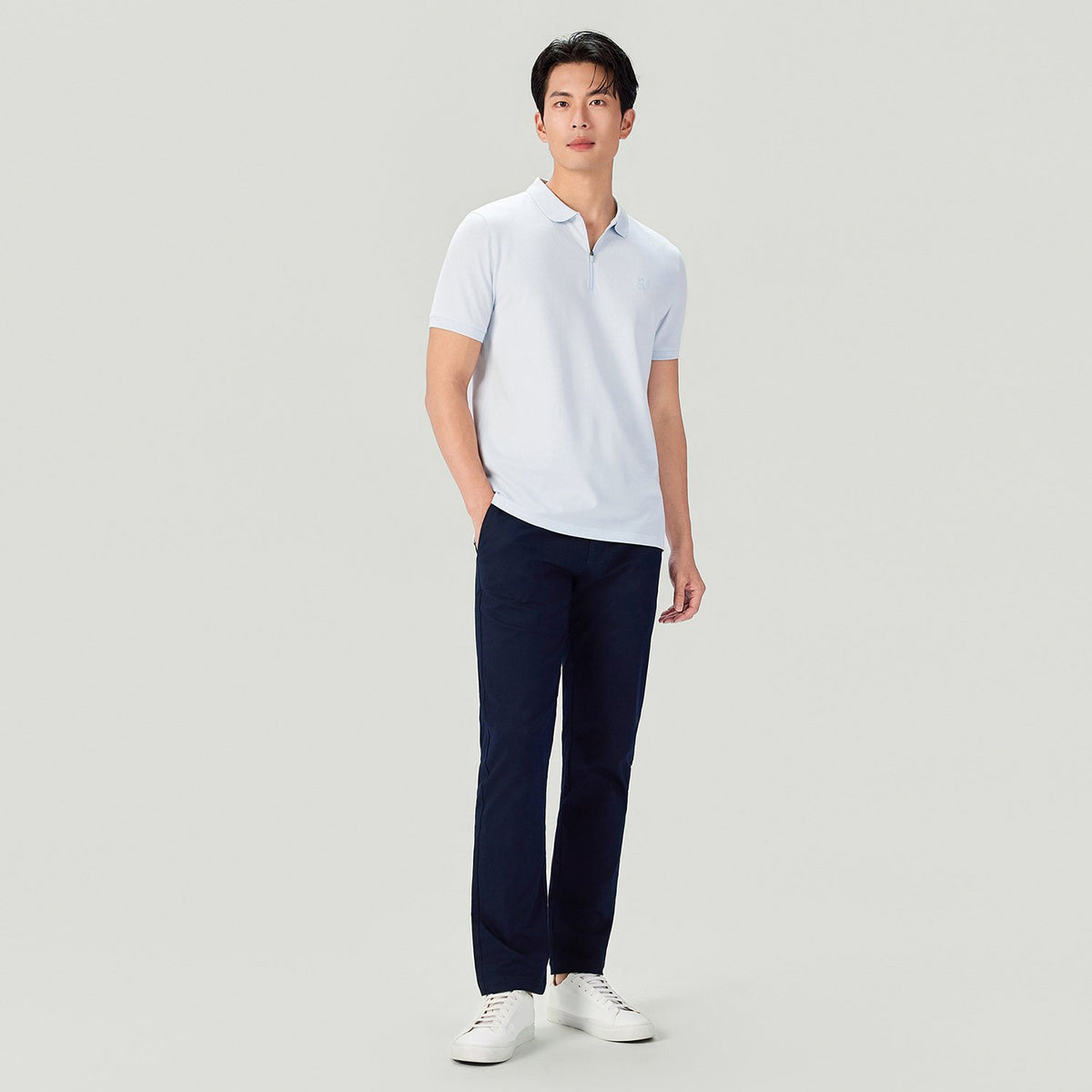 Men's Knit Collar Short Sleeve Slim Fit Zipper Polo - Image 1