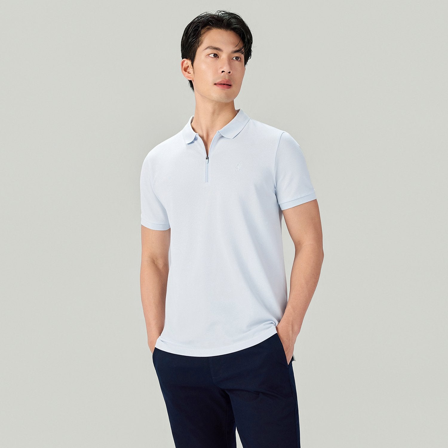 Men's Knit Collar Short Sleeve Slim Fit Zipper Polo - Image 3