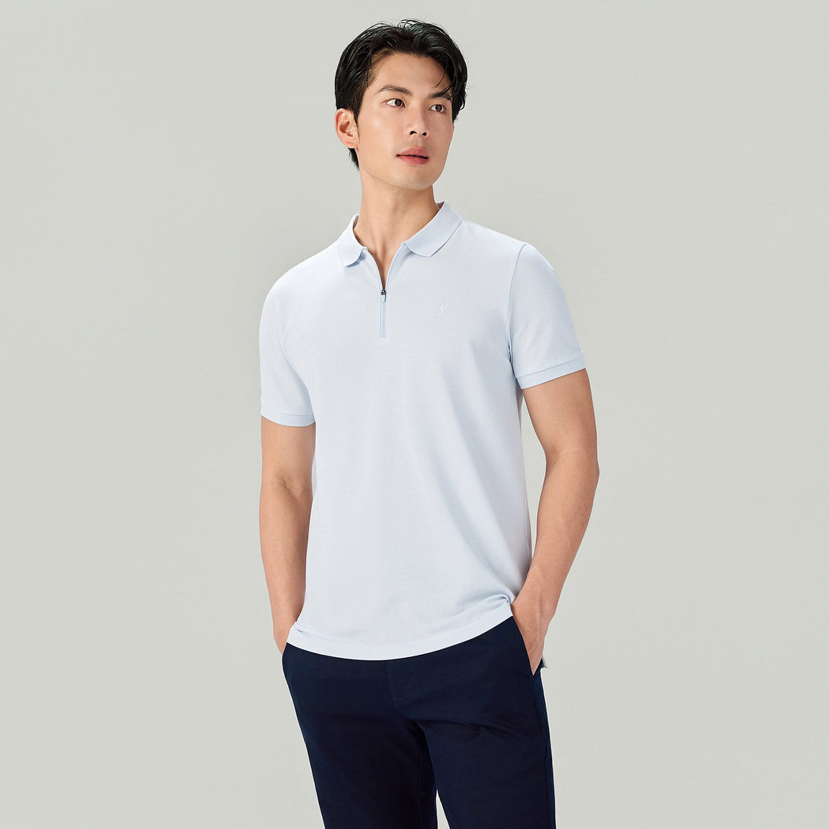 Men's Knit Collar Short Sleeve Slim Fit Zipper Polo - Image 3