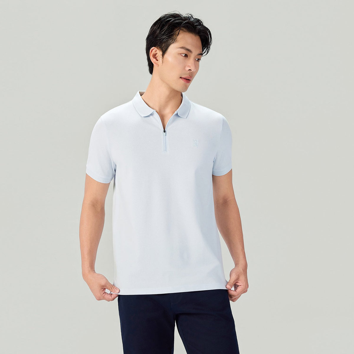 Men's Knit Collar Short Sleeve Slim Fit Zipper Polo - Image 4