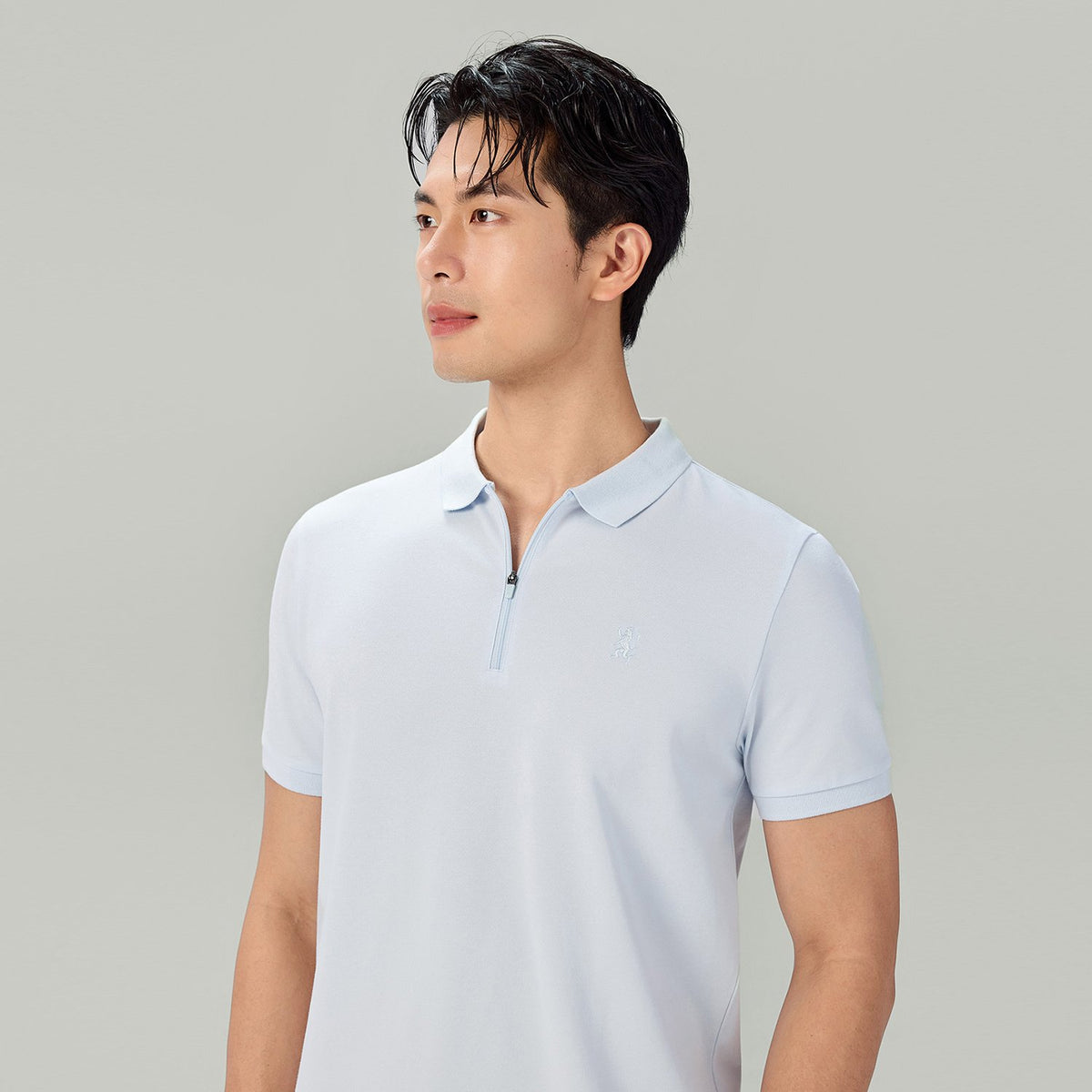 Men's Knit Collar Short Sleeve Slim Fit Zipper Polo - Image 5