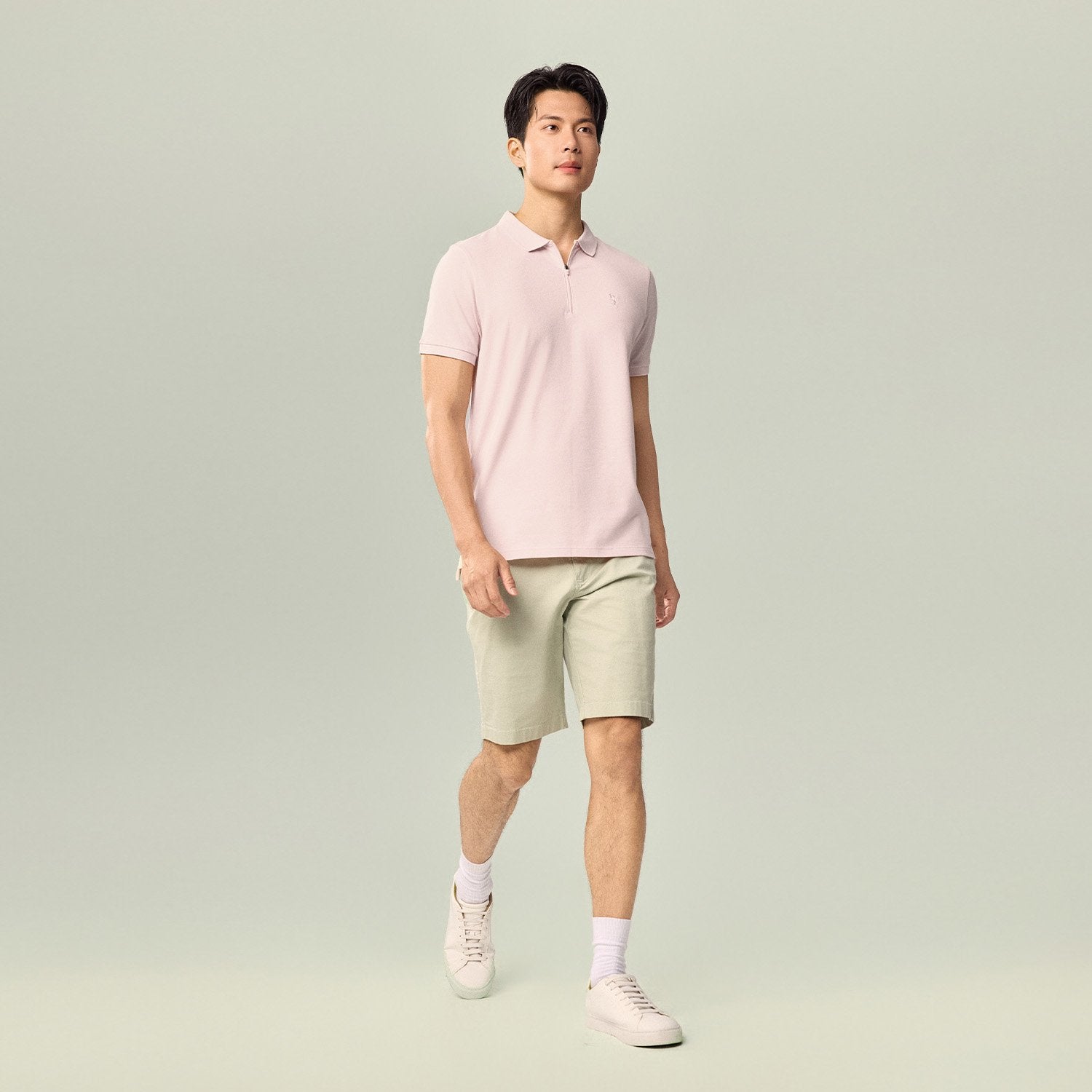 Men's Knit Collar Short Sleeve Slim Fit Zipper Polo - Image 1