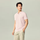 Men's Knit Collar Short Sleeve Slim Fit Zipper Polo - Image 2