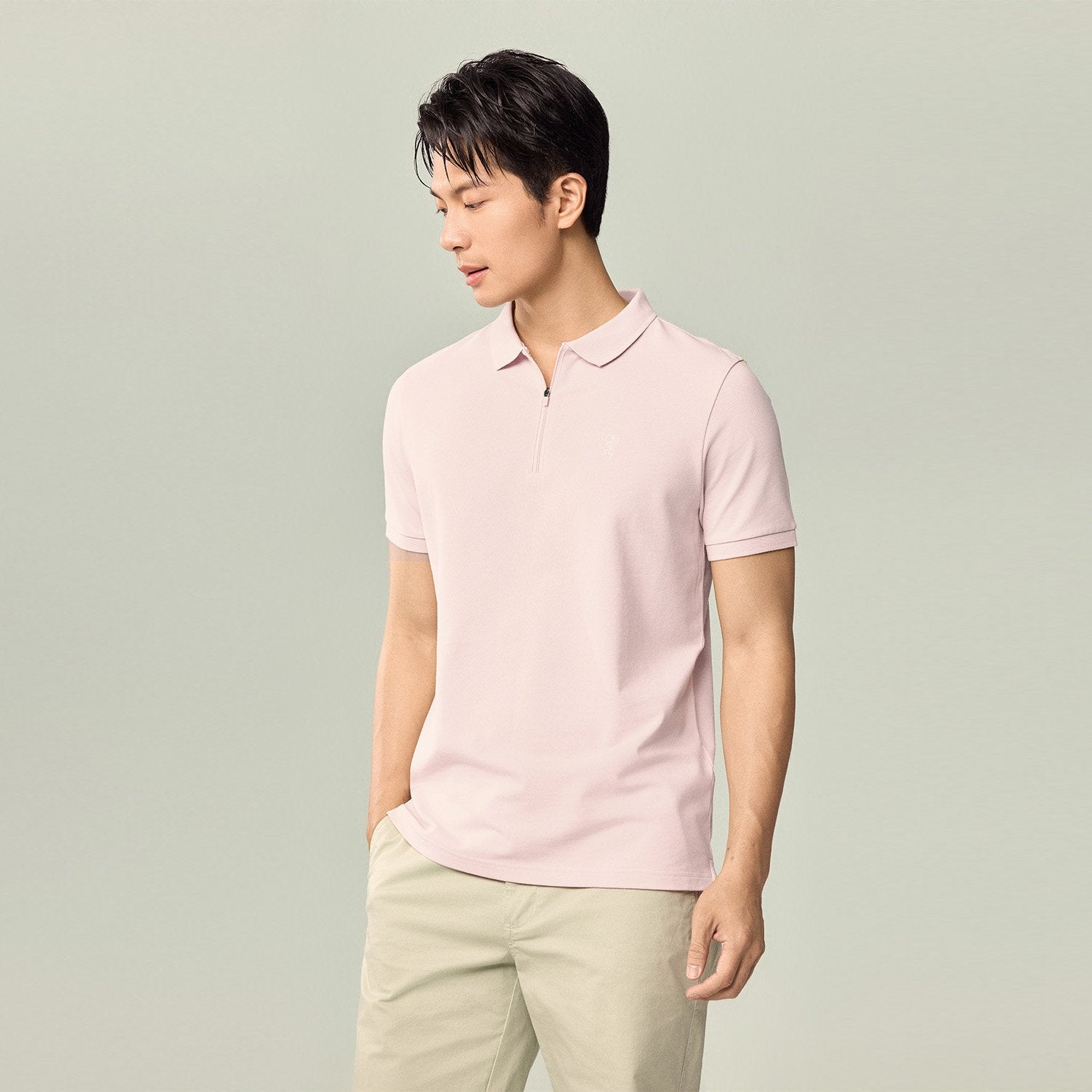 Men's Knit Collar Short Sleeve Slim Fit Zipper Polo - Image 3