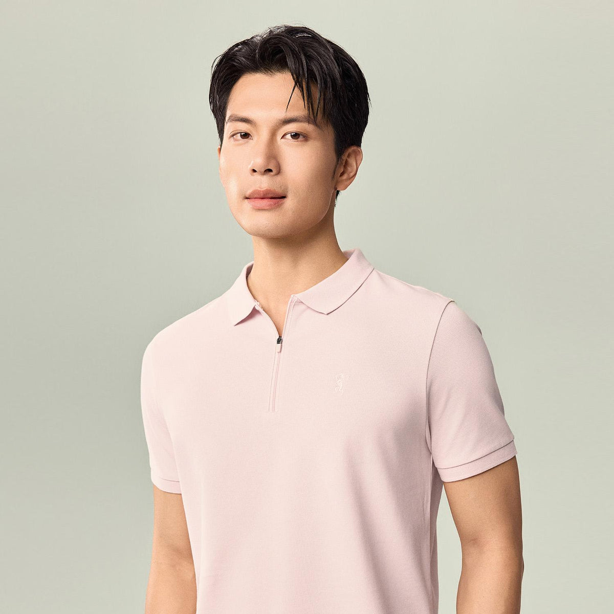 Men's Knit Collar Short Sleeve Slim Fit Zipper Polo - Image 4