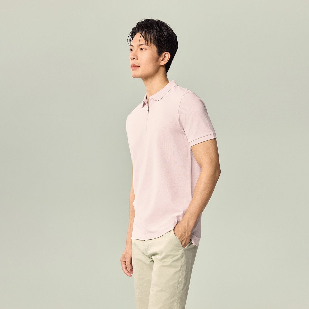 Men's Knit Collar Short Sleeve Slim Fit Zipper Polo - Image 5