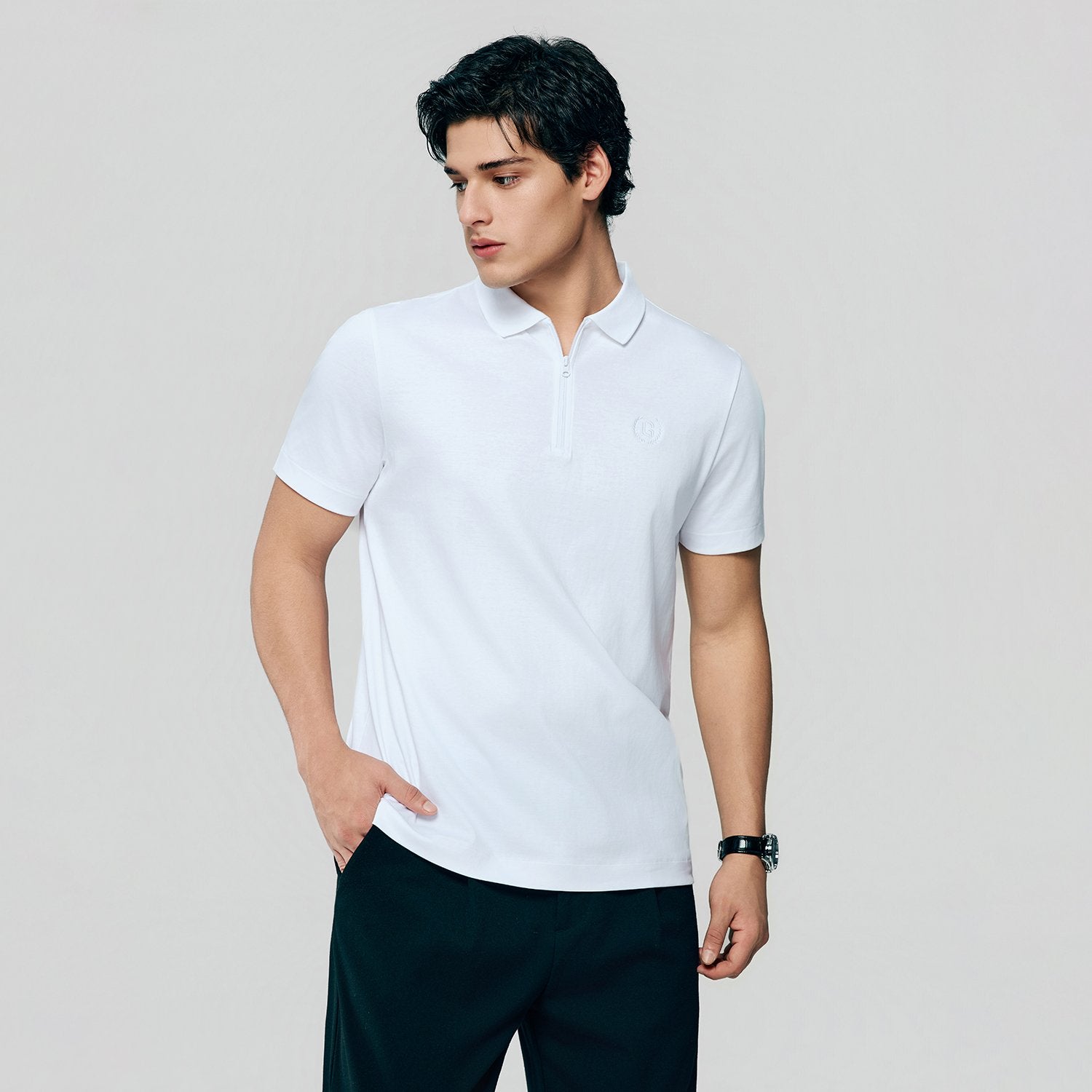 Men's Interlock Knit Collar Regular Half Zip Solid Polo - Image 1