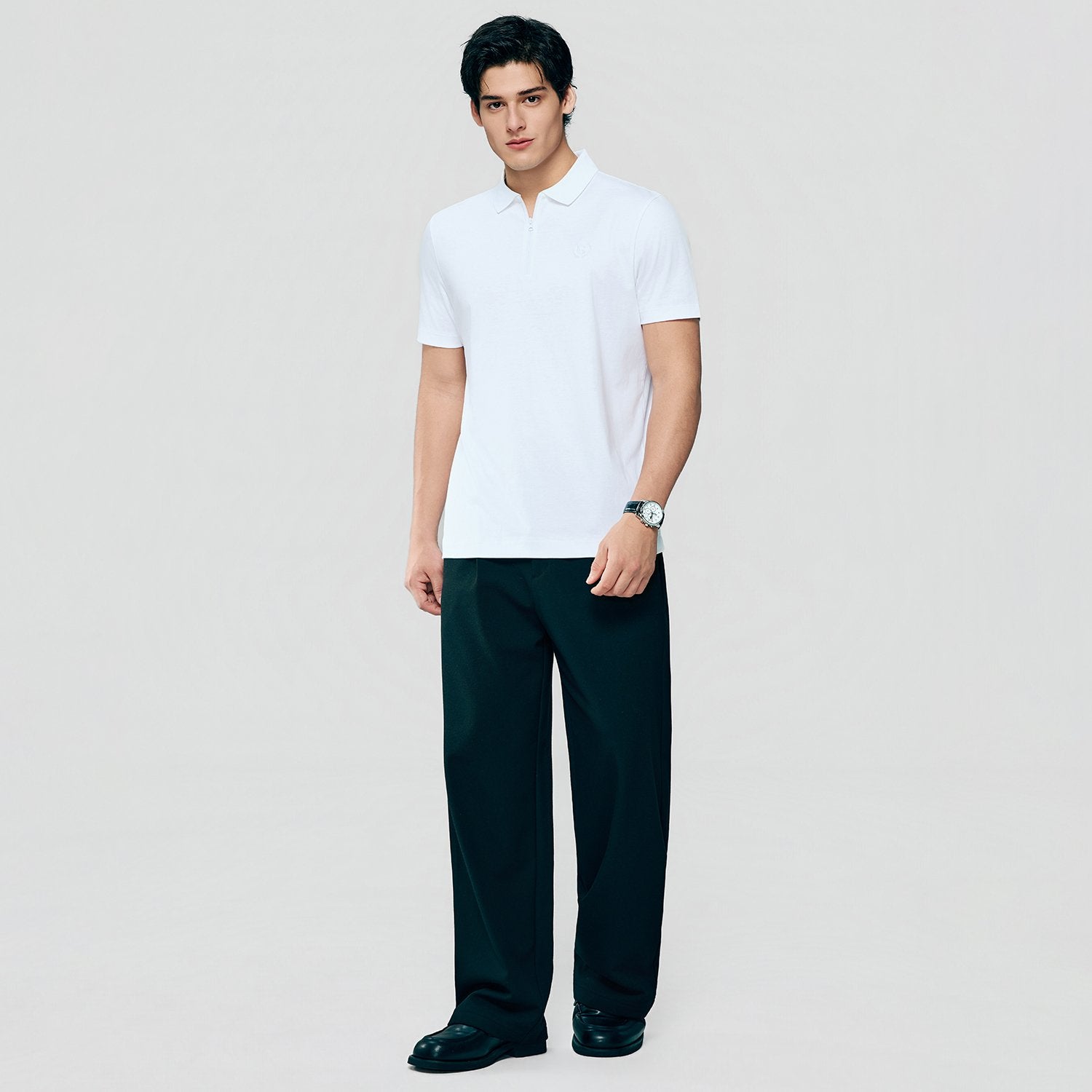 Men's Interlock Knit Collar Regular Half Zip Solid Polo - Image 2
