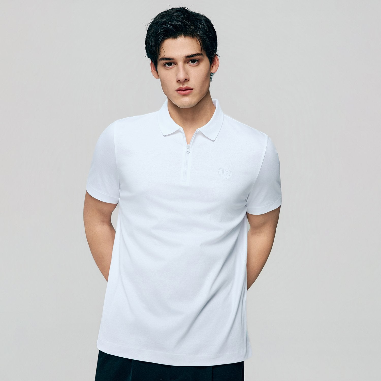 Men's Interlock Knit Collar Regular Half Zip Solid Polo - Image 3