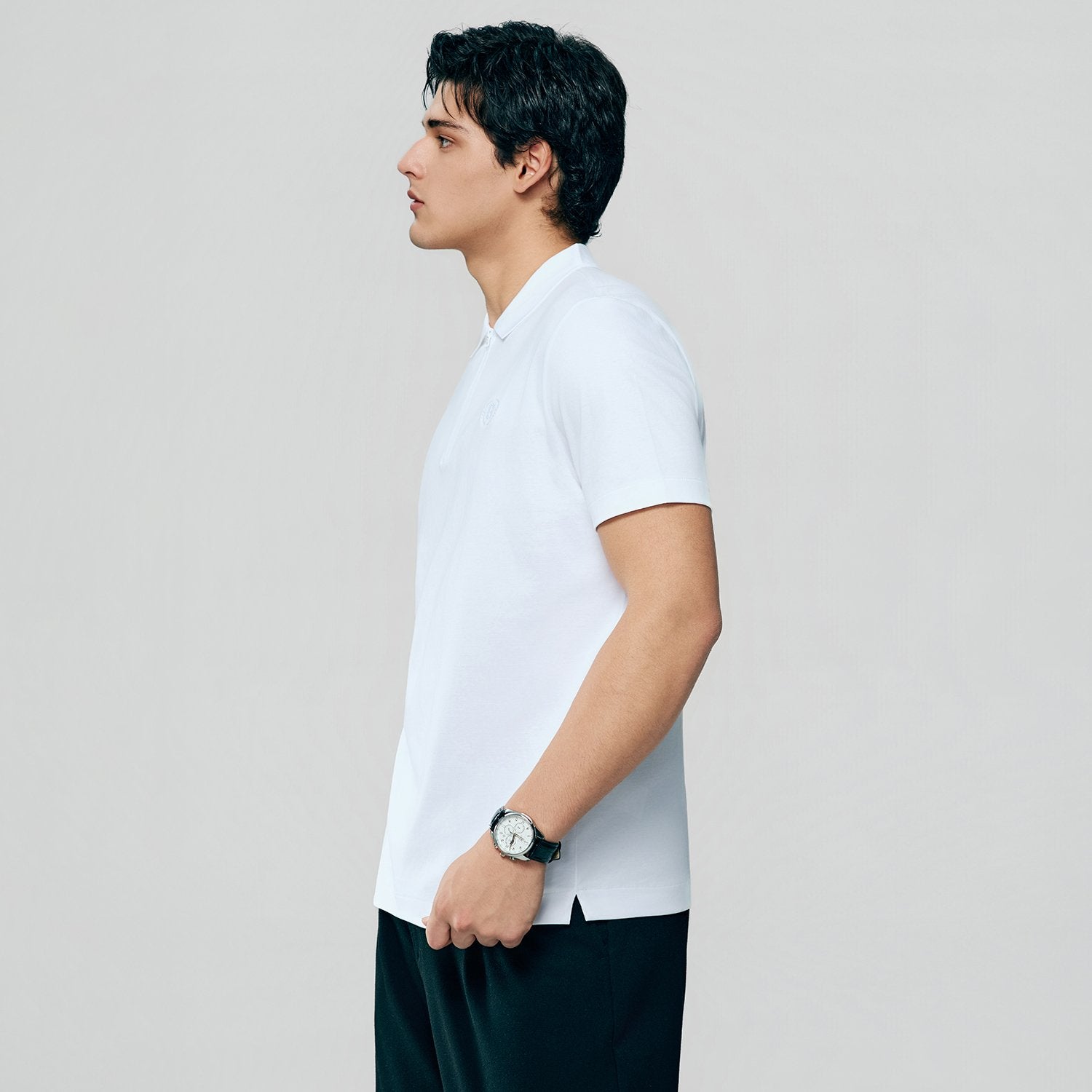 Men's Interlock Knit Collar Regular Half Zip Solid Polo - Image 4