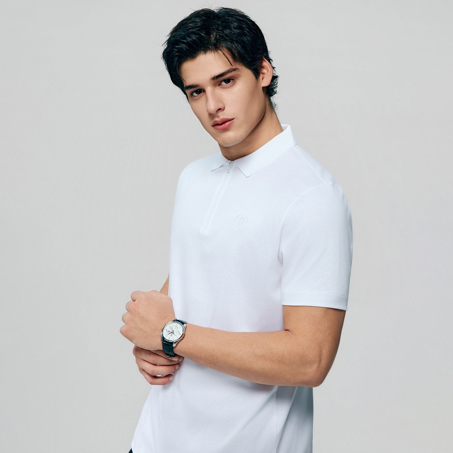 Men's Interlock Knit Collar Regular Half Zip Solid Polo - Image 6