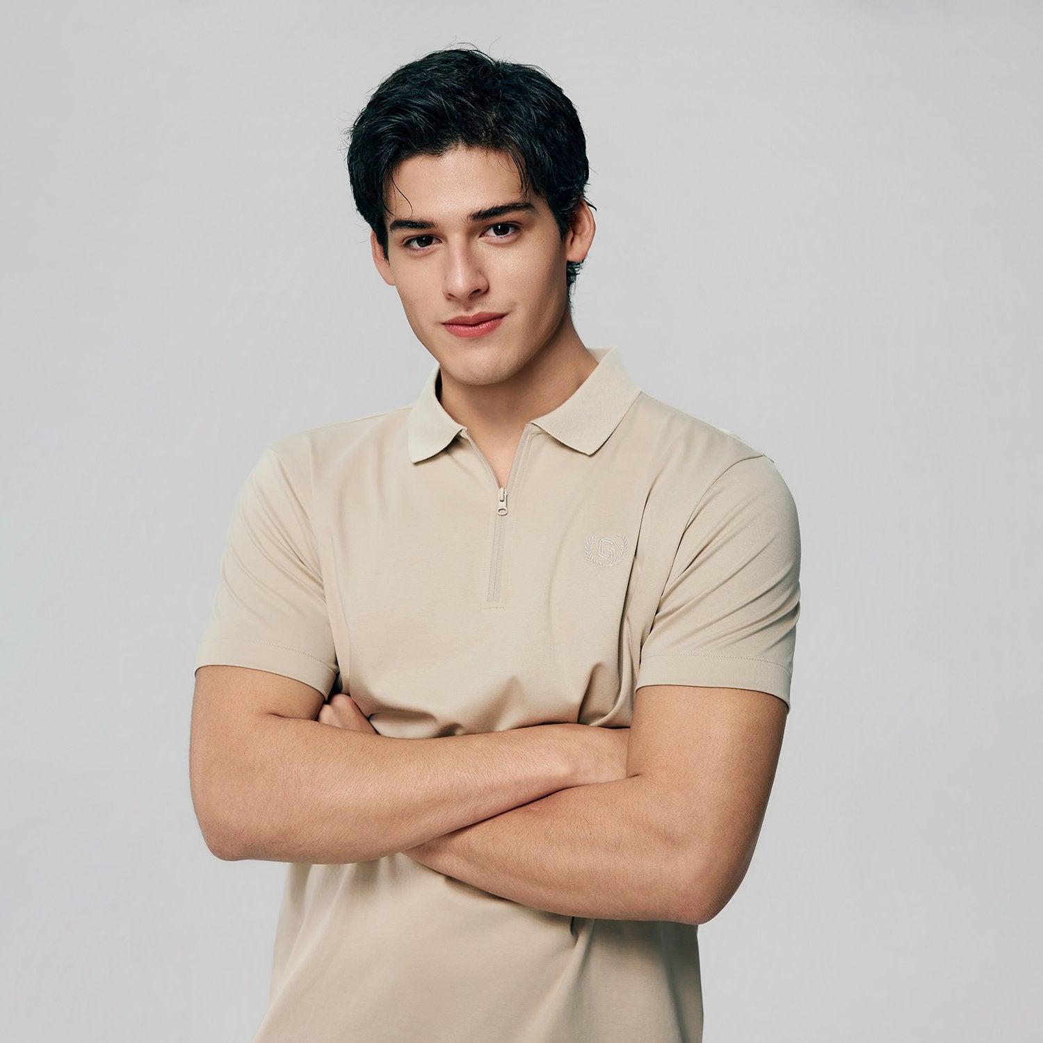 Men's Interlock Knit Collar Regular Half Zip Solid Polo - Image 3