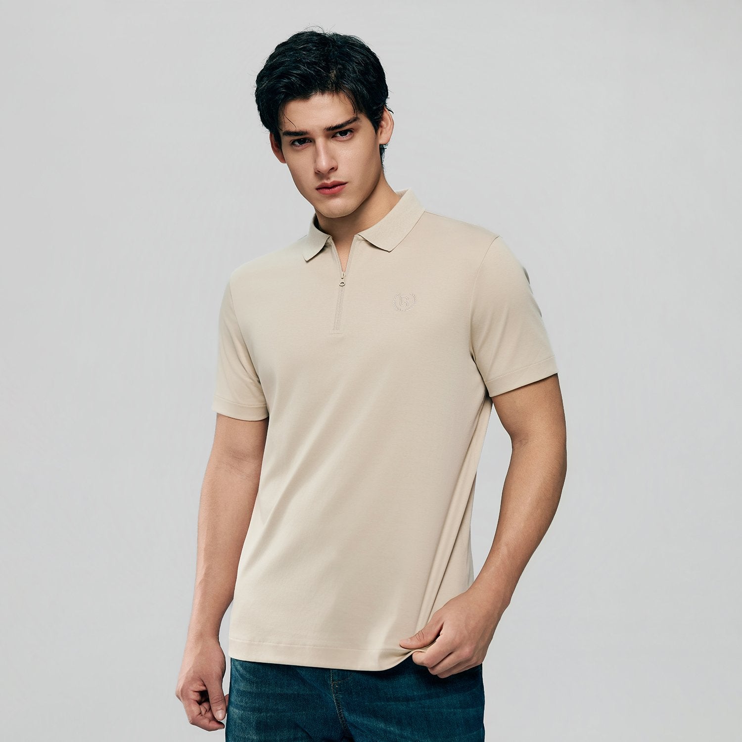 Men's Interlock Knit Collar Regular Half Zip Solid Polo - Image 5