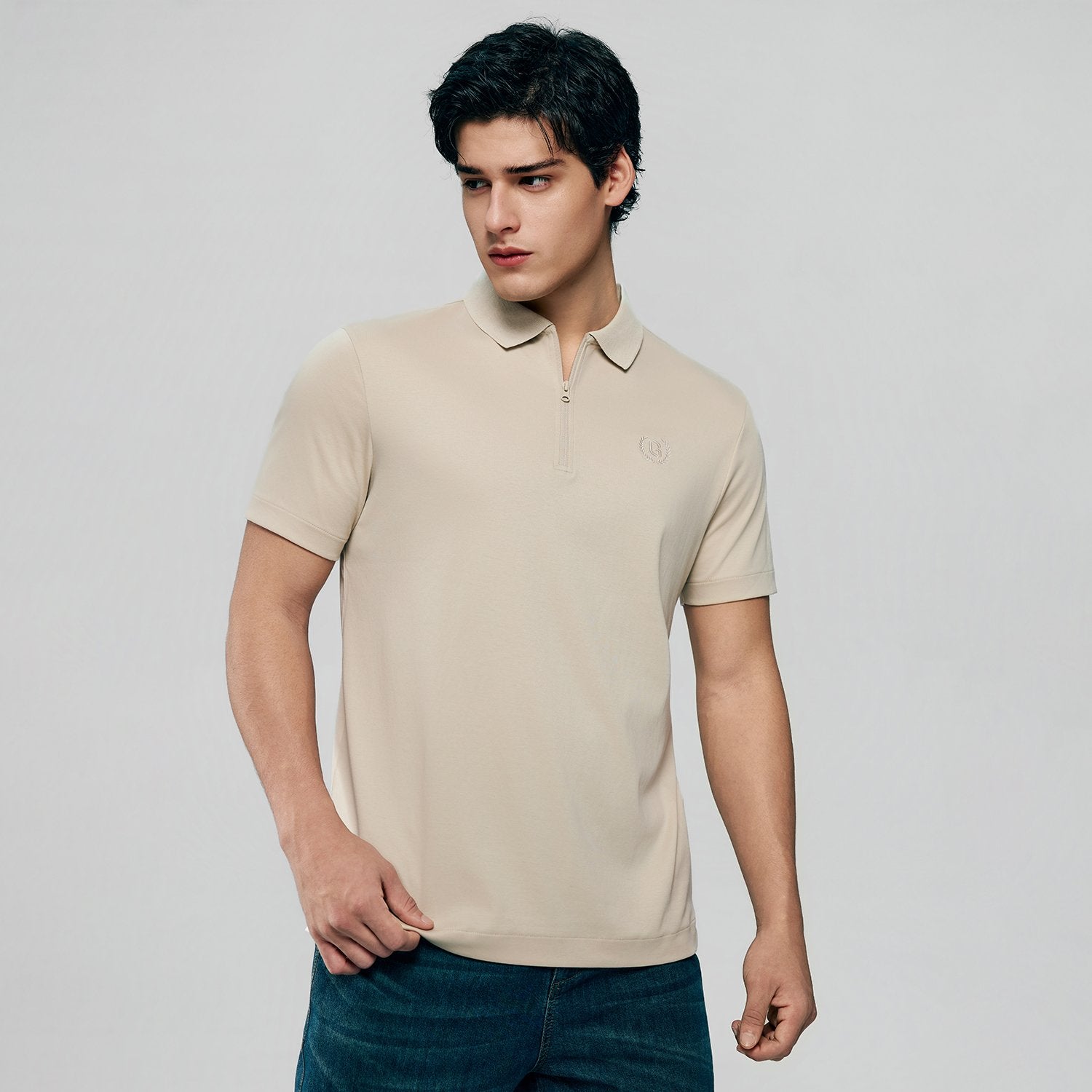 Men's Interlock Knit Collar Regular Half Zip Solid Polo - Image 6