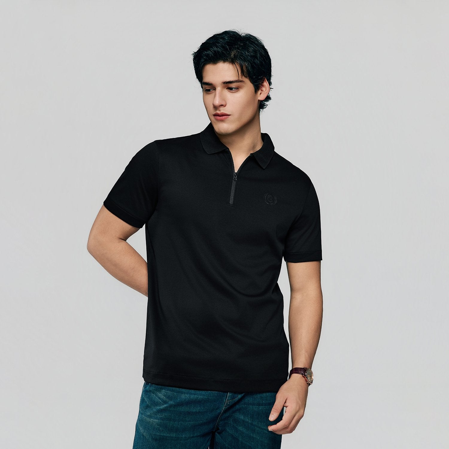 Men's Interlock Knit Collar Regular Half Zip Solid Polo - Image 4