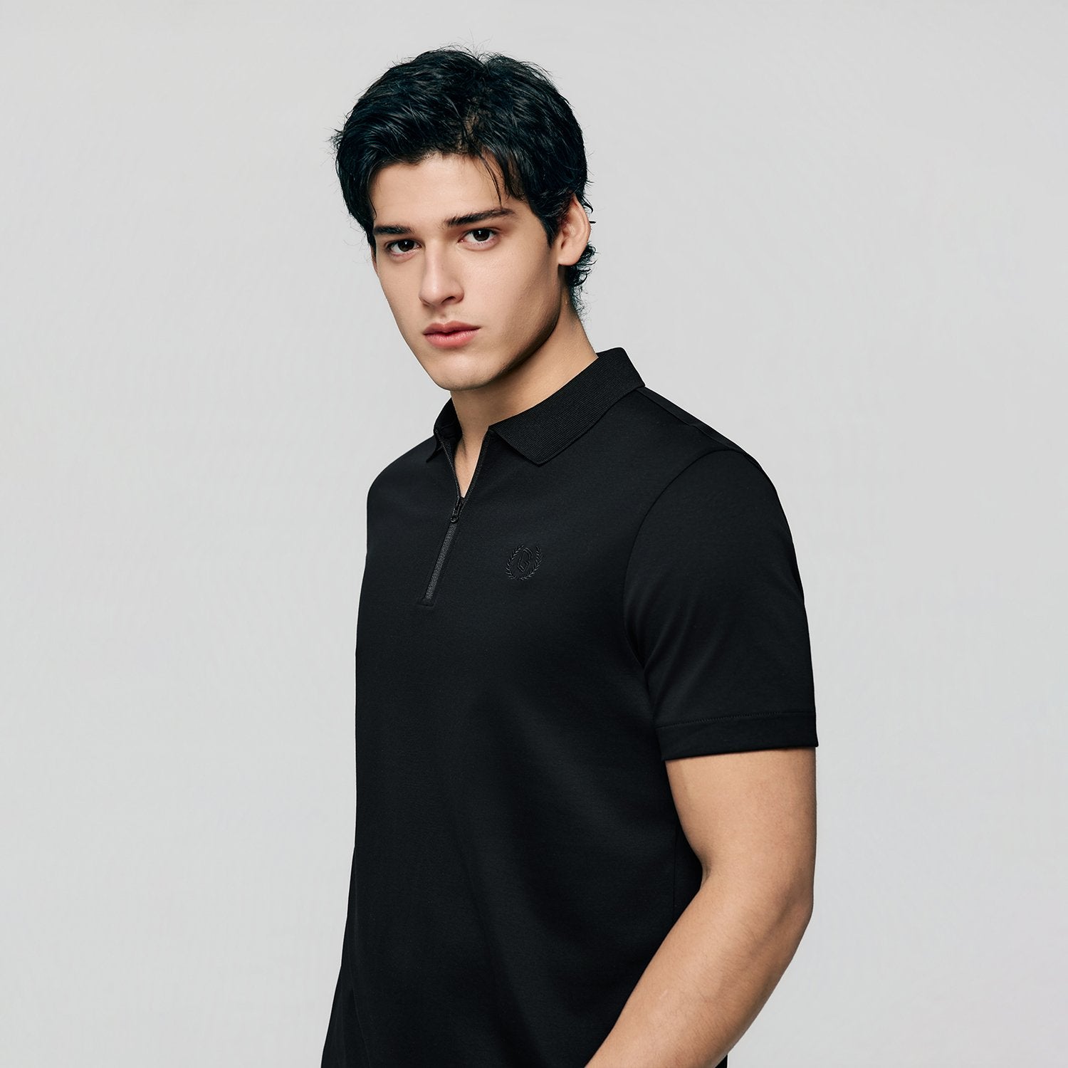 Men's Interlock Knit Collar Regular Half Zip Solid Polo - Image 5
