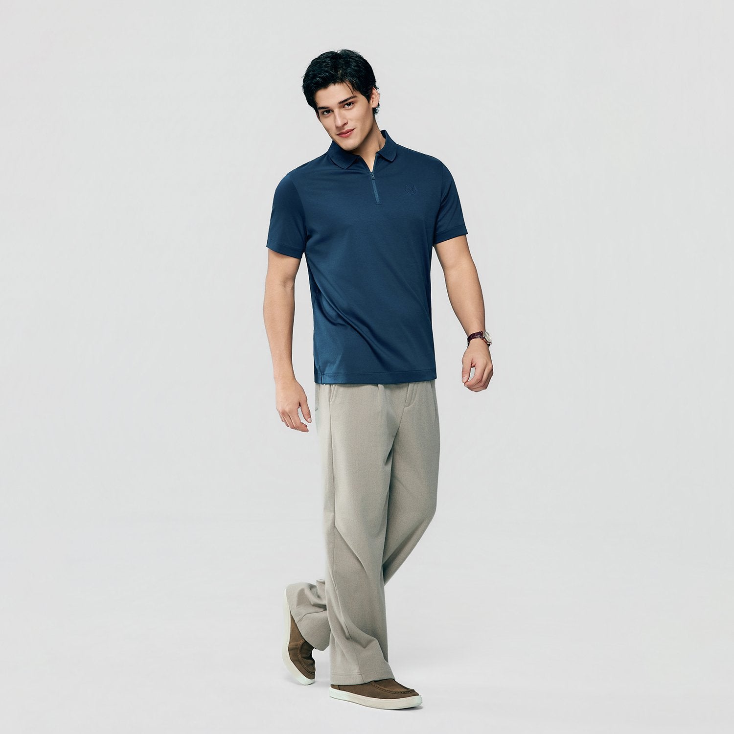 Men's Interlock Knit Collar Regular Half Zip Solid Polo - Image 2