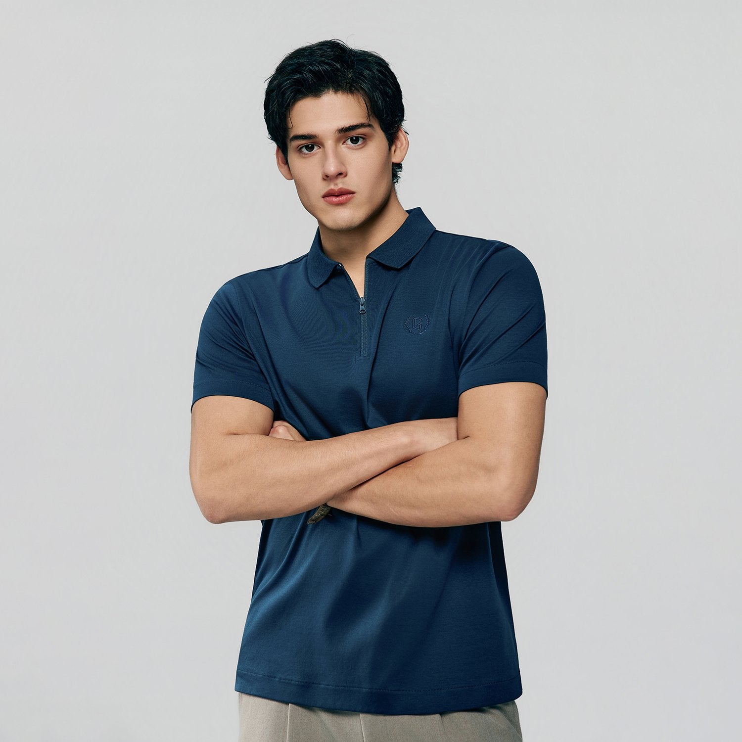 Men's Interlock Knit Collar Regular Half Zip Solid Polo - Image 3