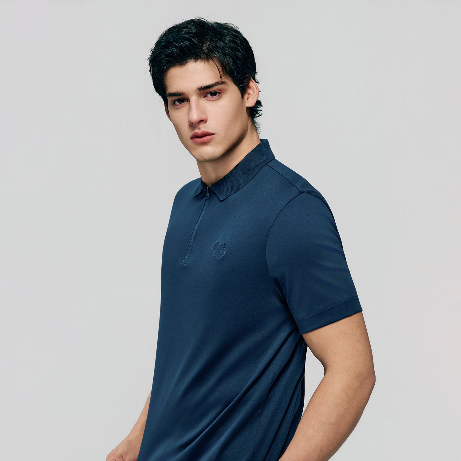 Men's Interlock Knit Collar Regular Half Zip Solid Polo - Image 6