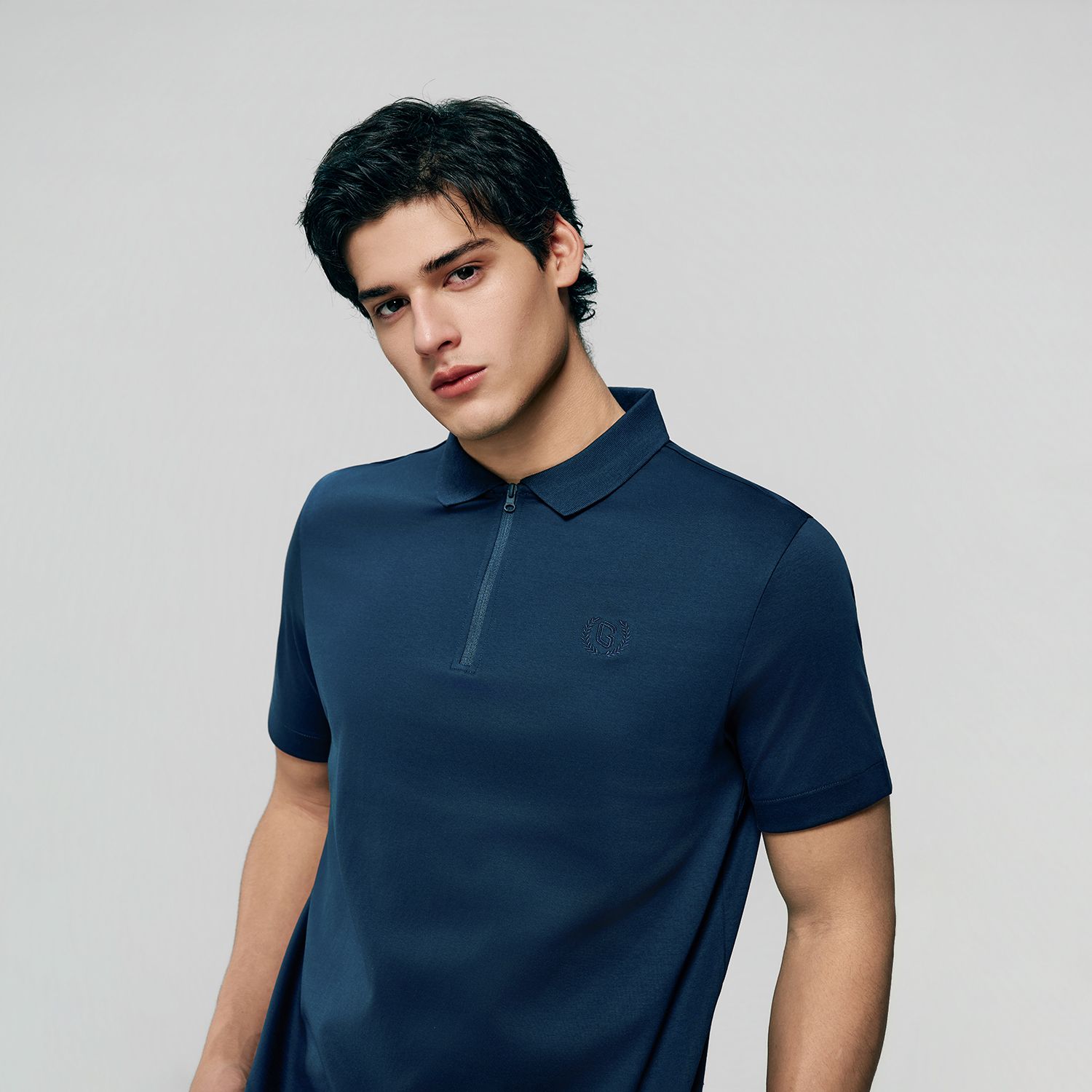 Men's Interlock Knit Collar Regular Half Zip Solid Polo - Image 7