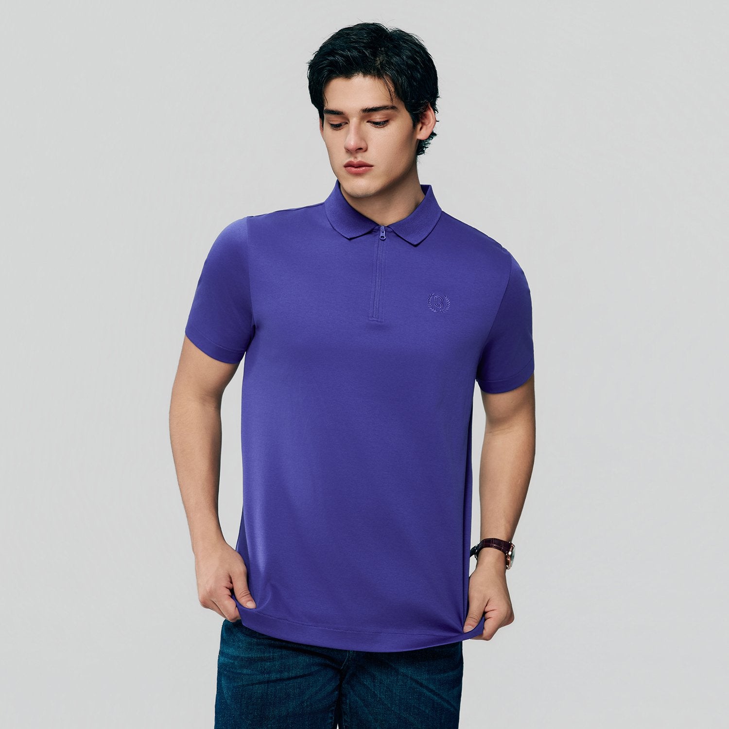 Men's Interlock Knit Collar Regular Half Zip Solid Polo - Image 1