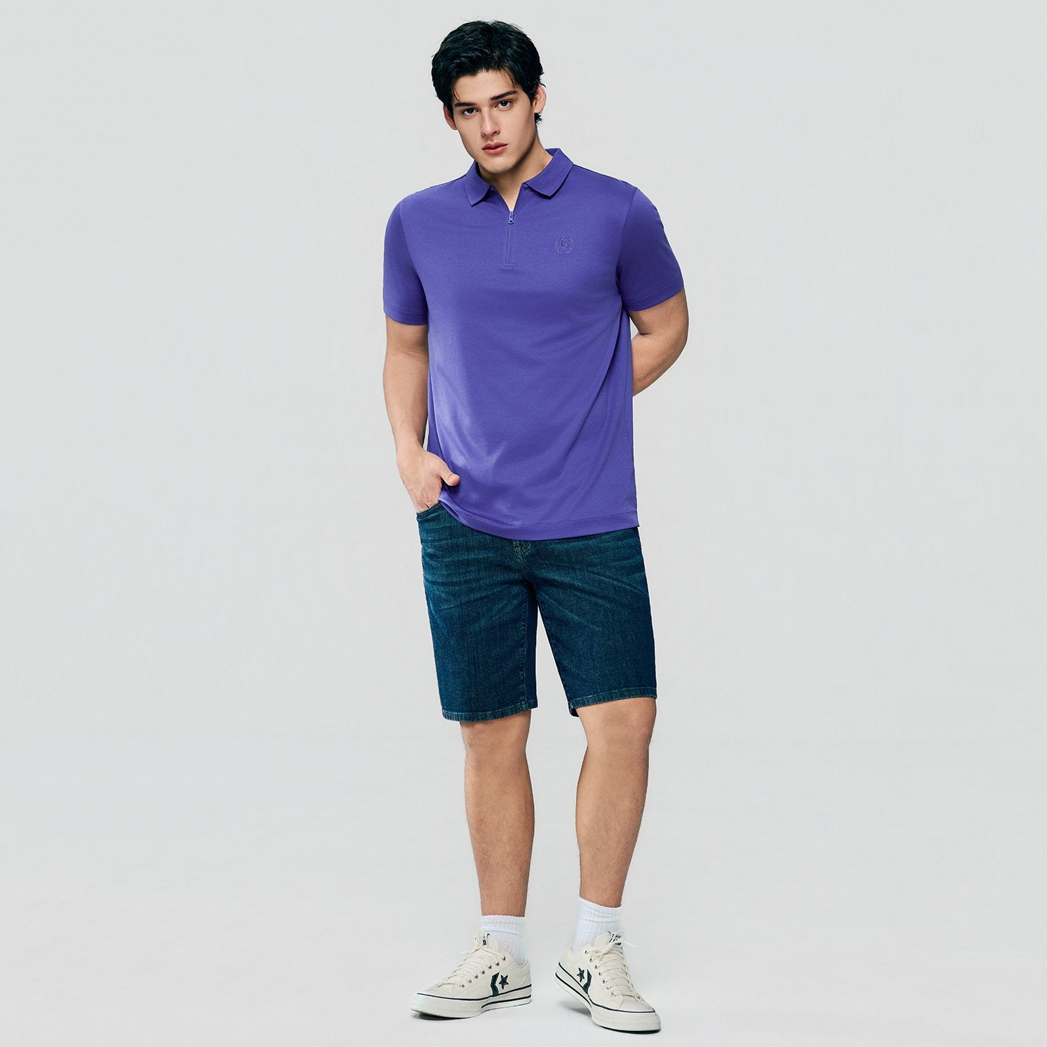Men's Interlock Knit Collar Regular Half Zip Solid Polo - Image 2