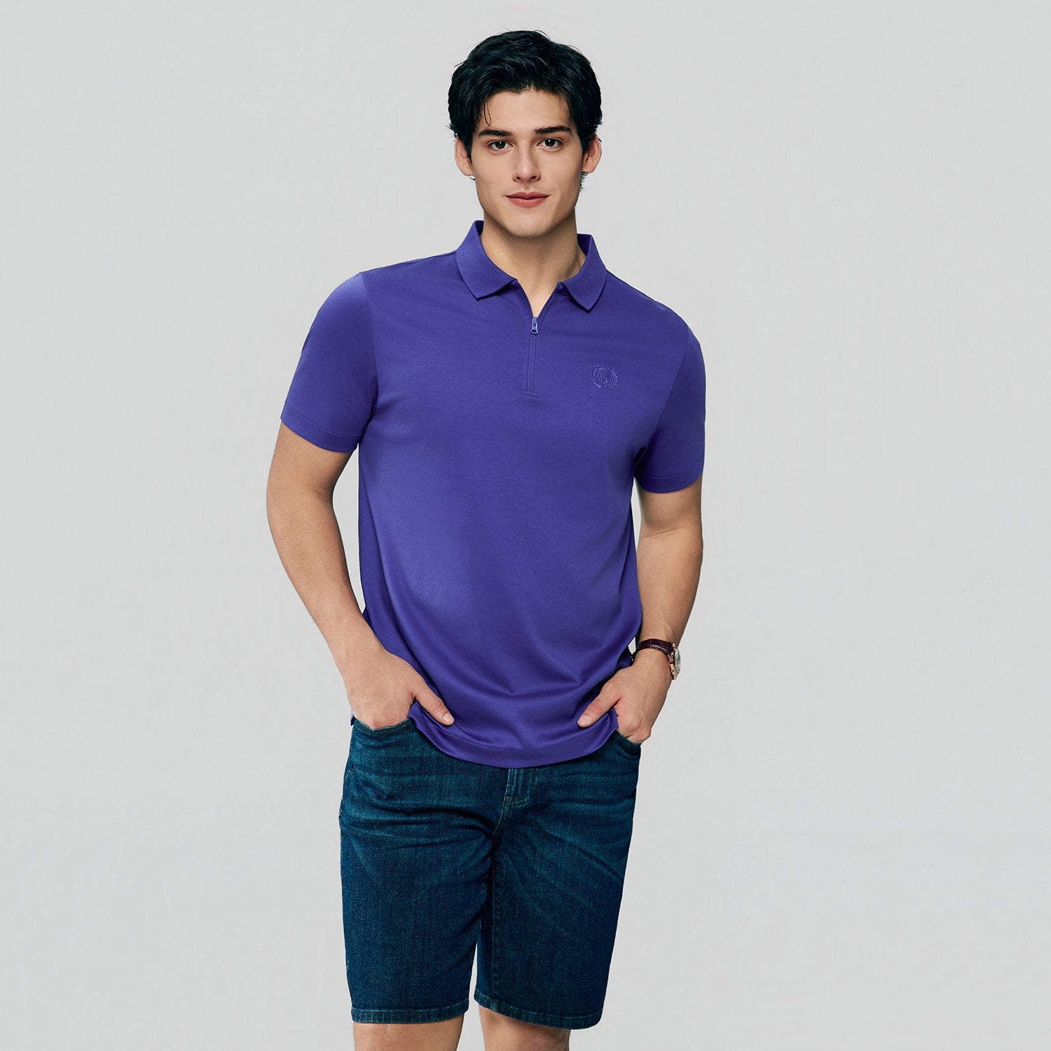 Men's Interlock Knit Collar Regular Half Zip Solid Polo - Image 4