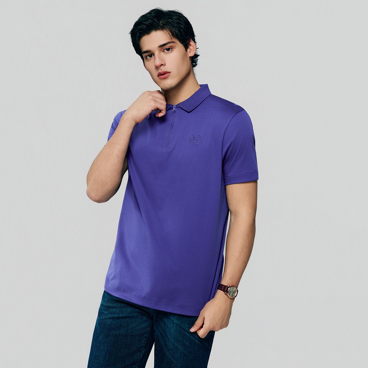 Men's Interlock Knit Collar Regular Half Zip Solid Polo - Image 5
