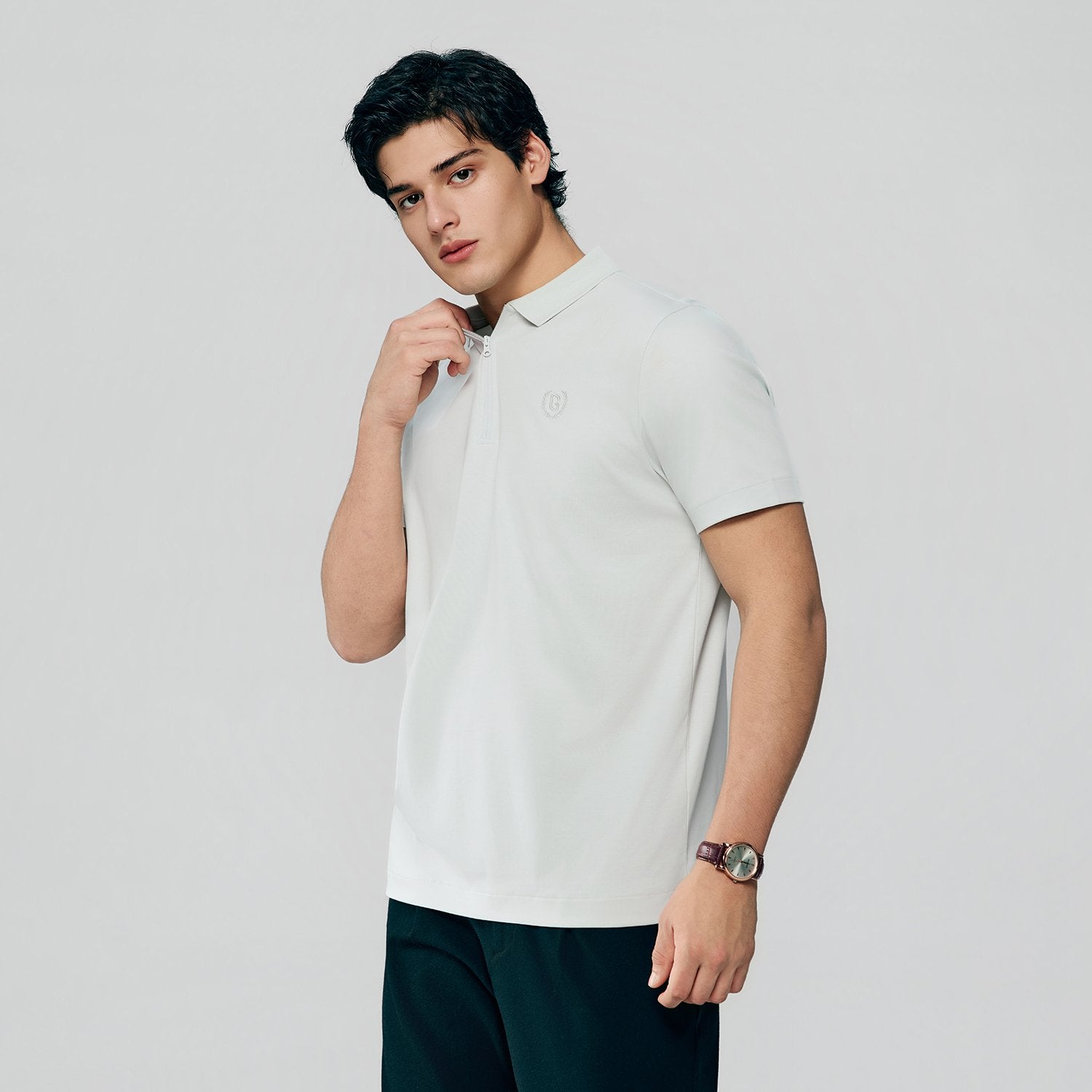 Men's Interlock Knit Collar Regular Half Zip Solid Polo - Image 1