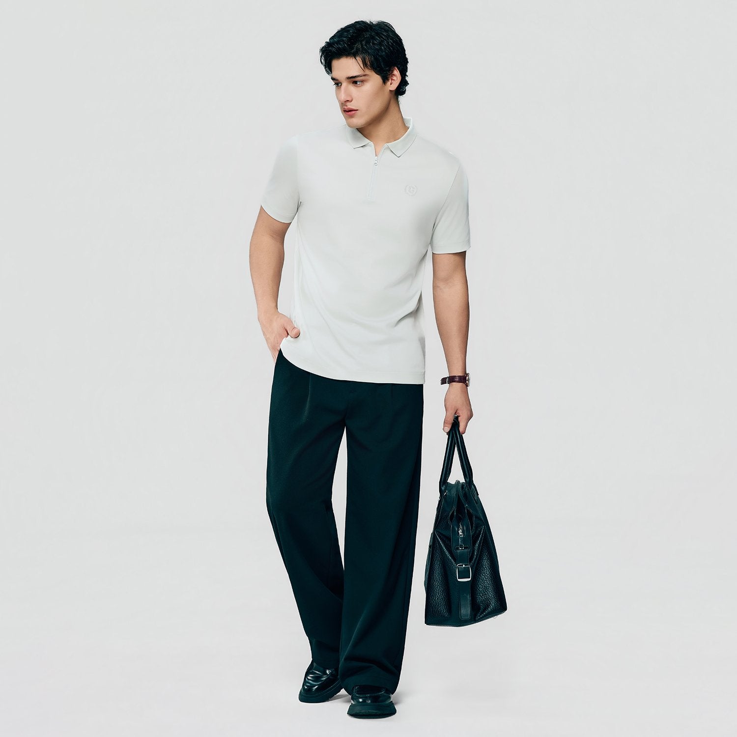 Men's Interlock Knit Collar Regular Half Zip Solid Polo - Image 2