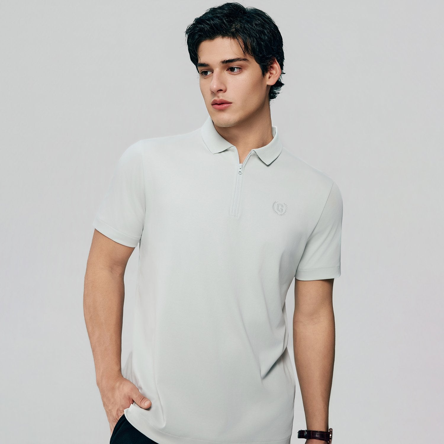 Men's Interlock Knit Collar Regular Half Zip Solid Polo - Image 3