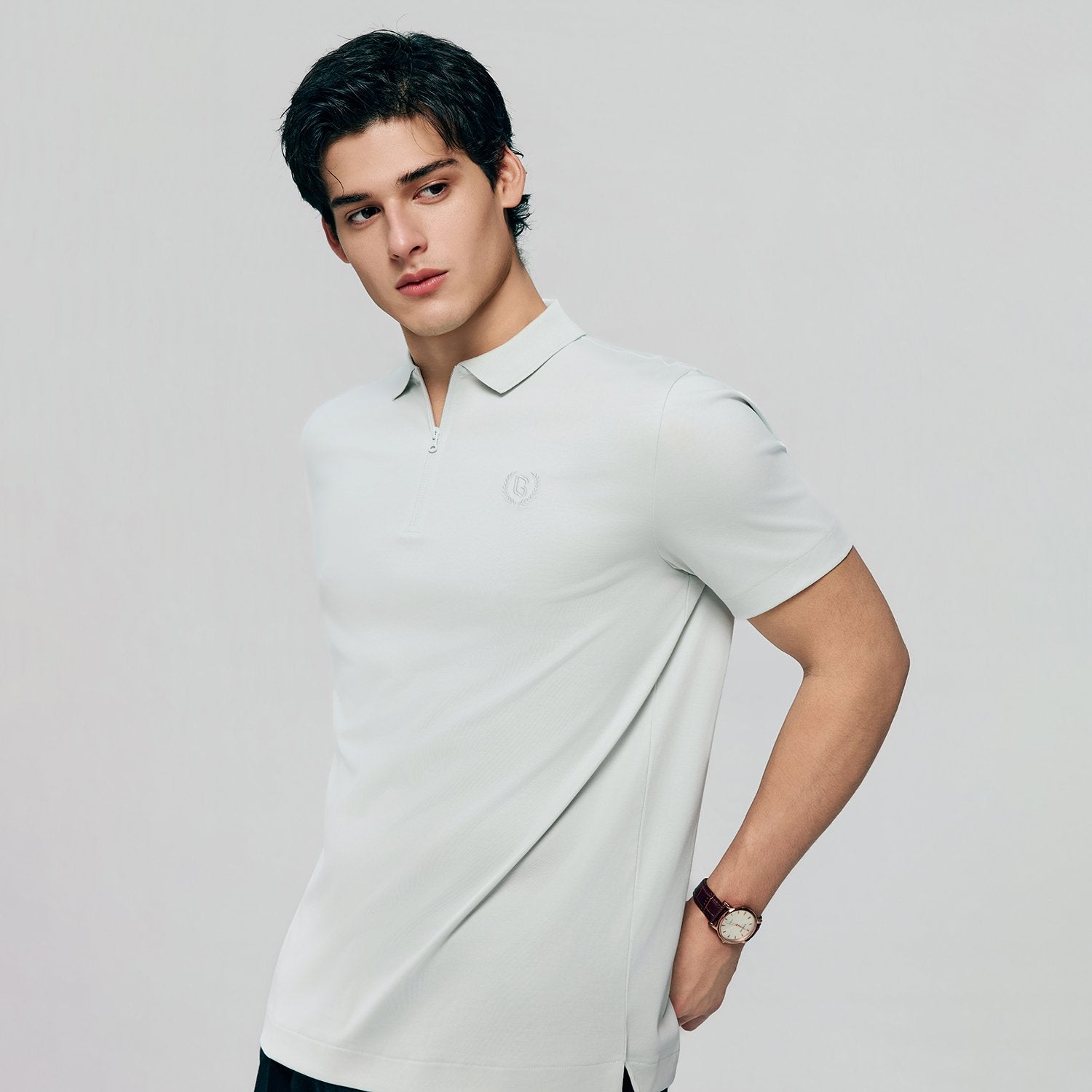 Men's Interlock Knit Collar Regular Half Zip Solid Polo - Image 4