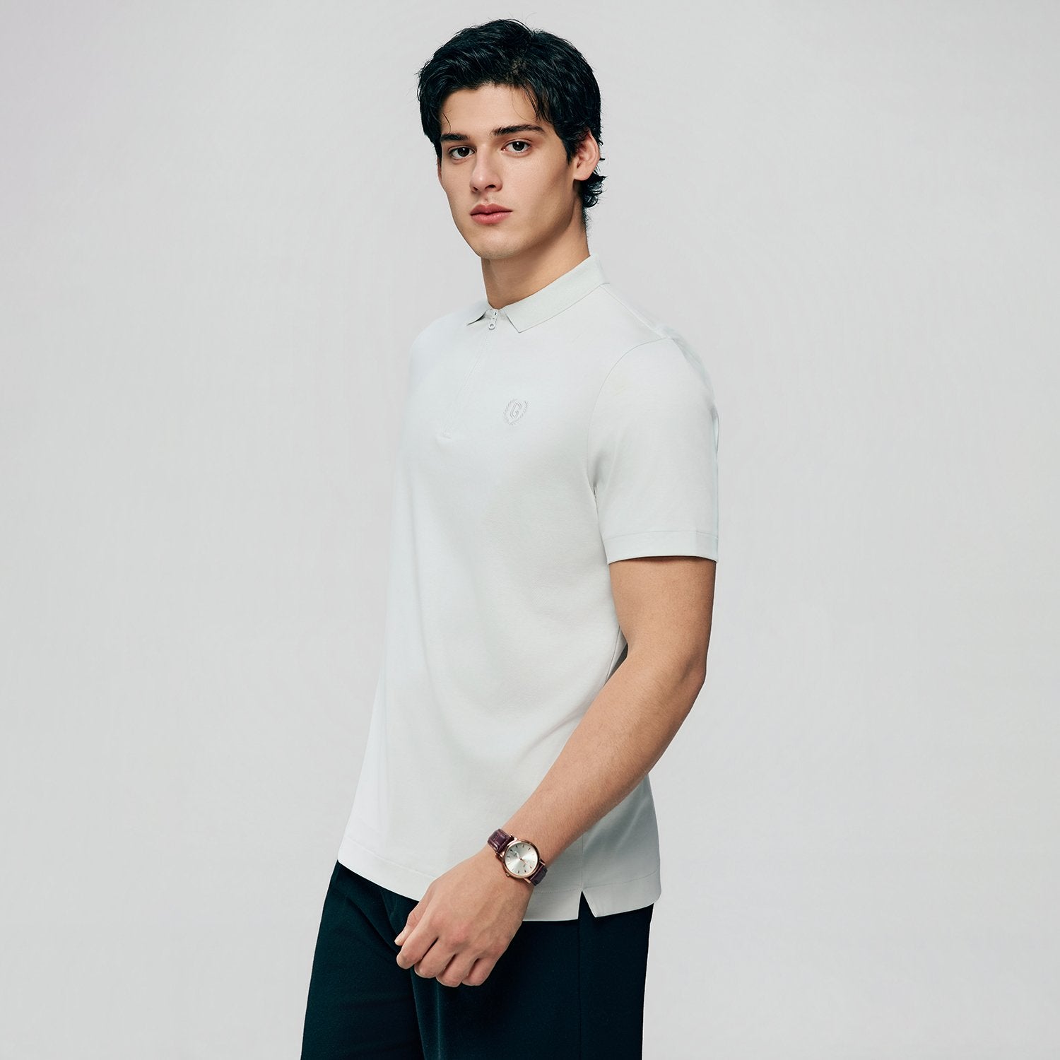 Men's Interlock Knit Collar Regular Half Zip Solid Polo - Image 5