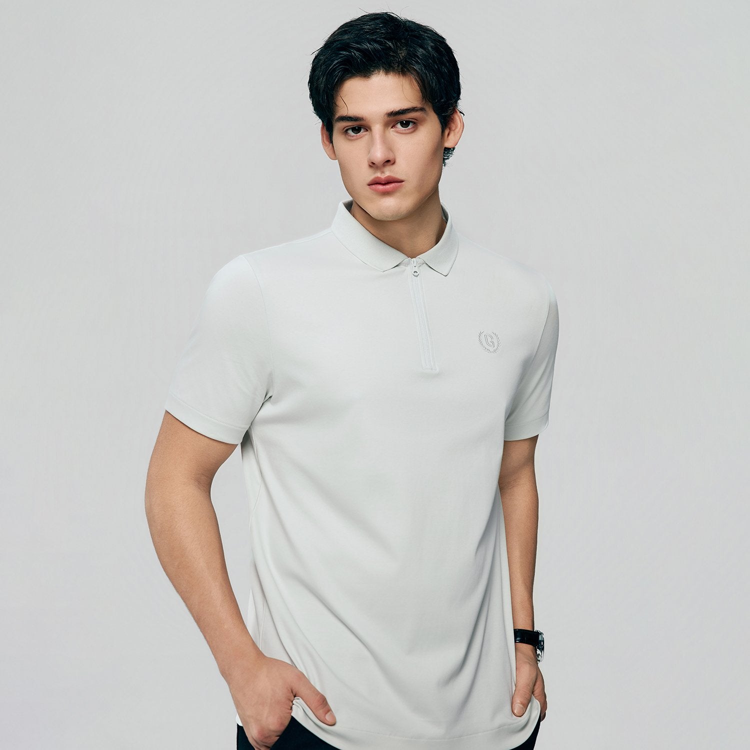 Men's Interlock Knit Collar Regular Half Zip Solid Polo - Image 6