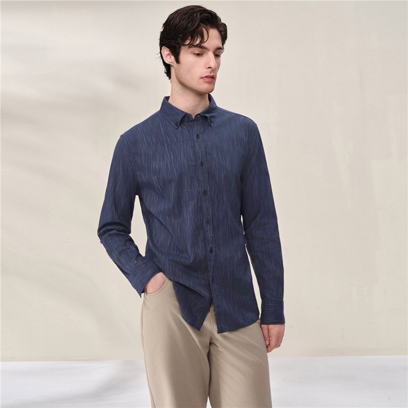 Men's Slim Fit Front Garment Washed Shirt - Image 1