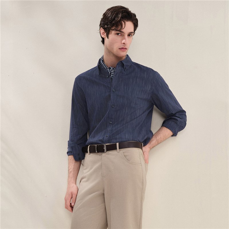 Men's Slim Fit Front Garment Washed Shirt - Image 2