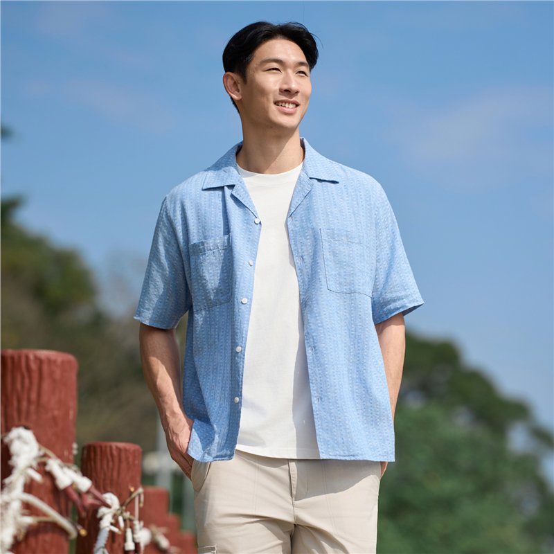 Men's Linen Cotton Poplin Relaxed Fit Button Front Shirt - Image 2